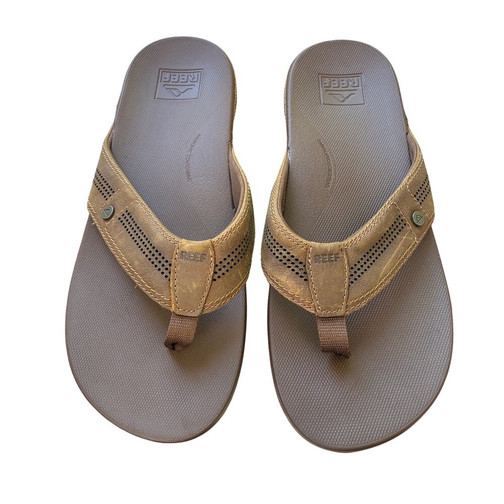 Reef Cushion Lux Brown Sandals Leather Mens Flip Flops Size 12